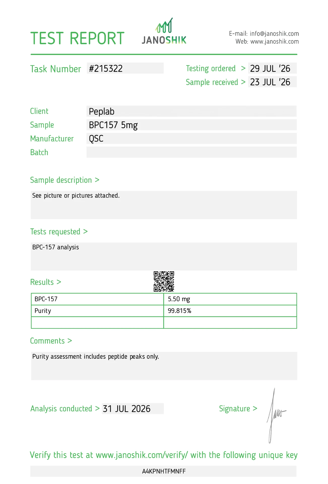 Analysezertifikat BPC-157